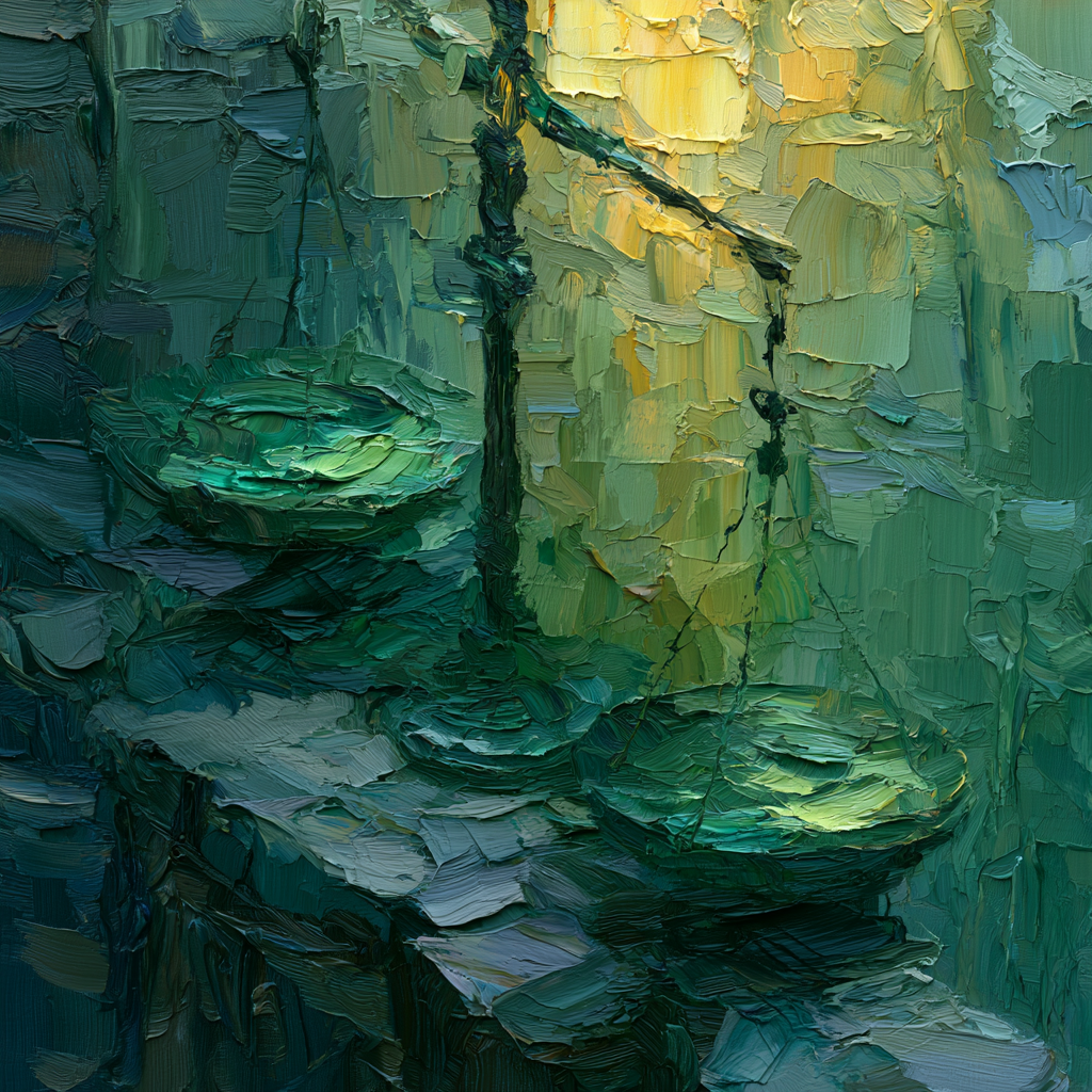 Abstract oil painting of the scales of justice